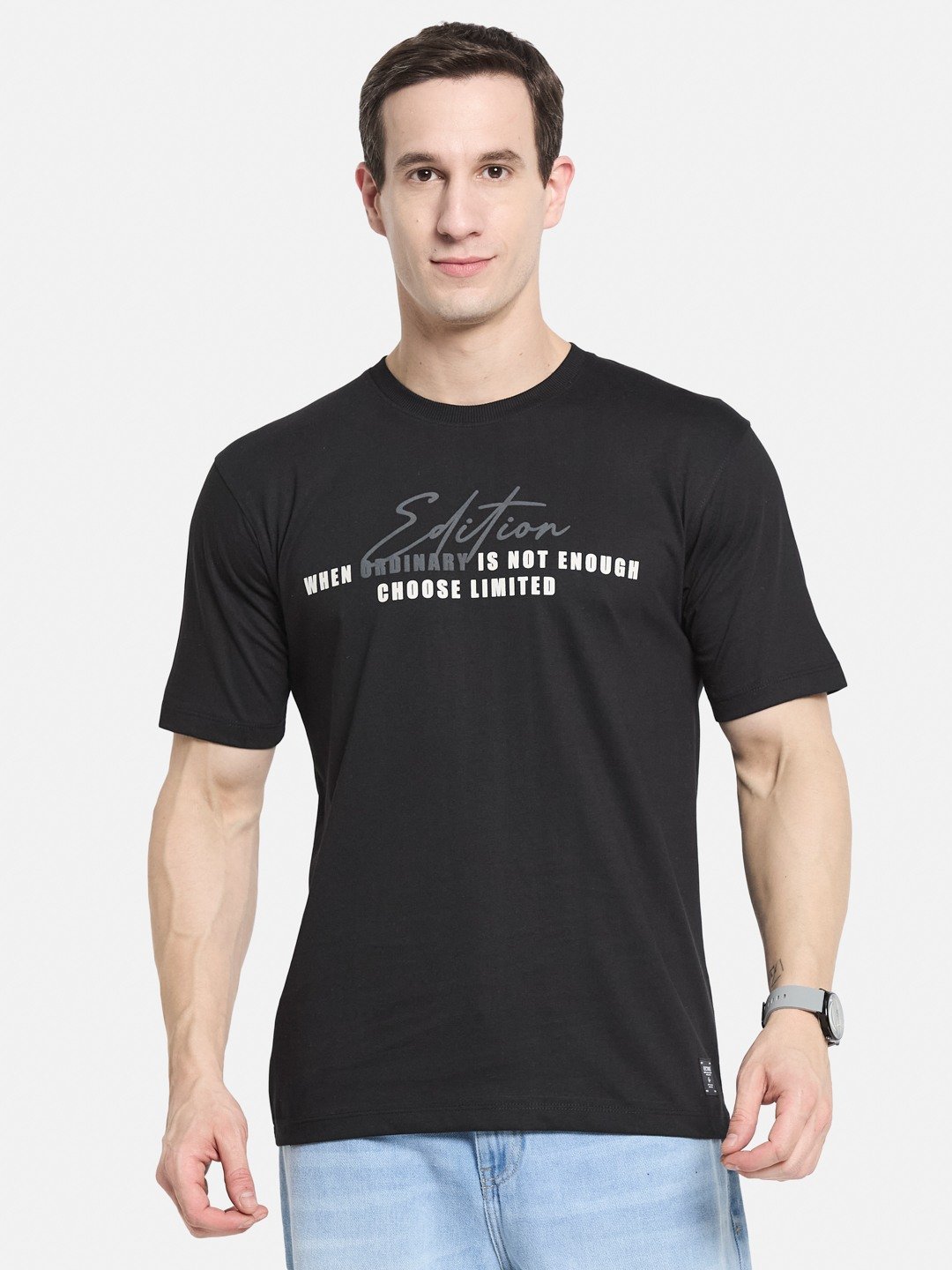 BACK  PRINT ROUND NECK SINGLE JERSEY KNIT T-SHIRT