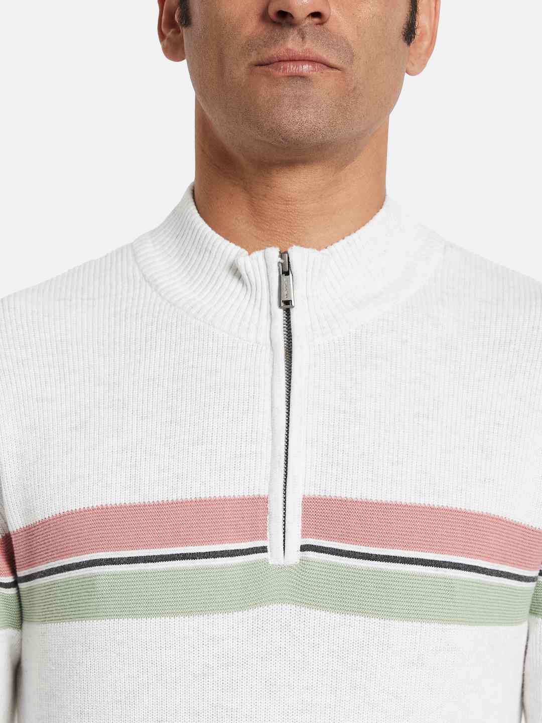 METTLE Men Colourblocked Mock Collar Sweaters