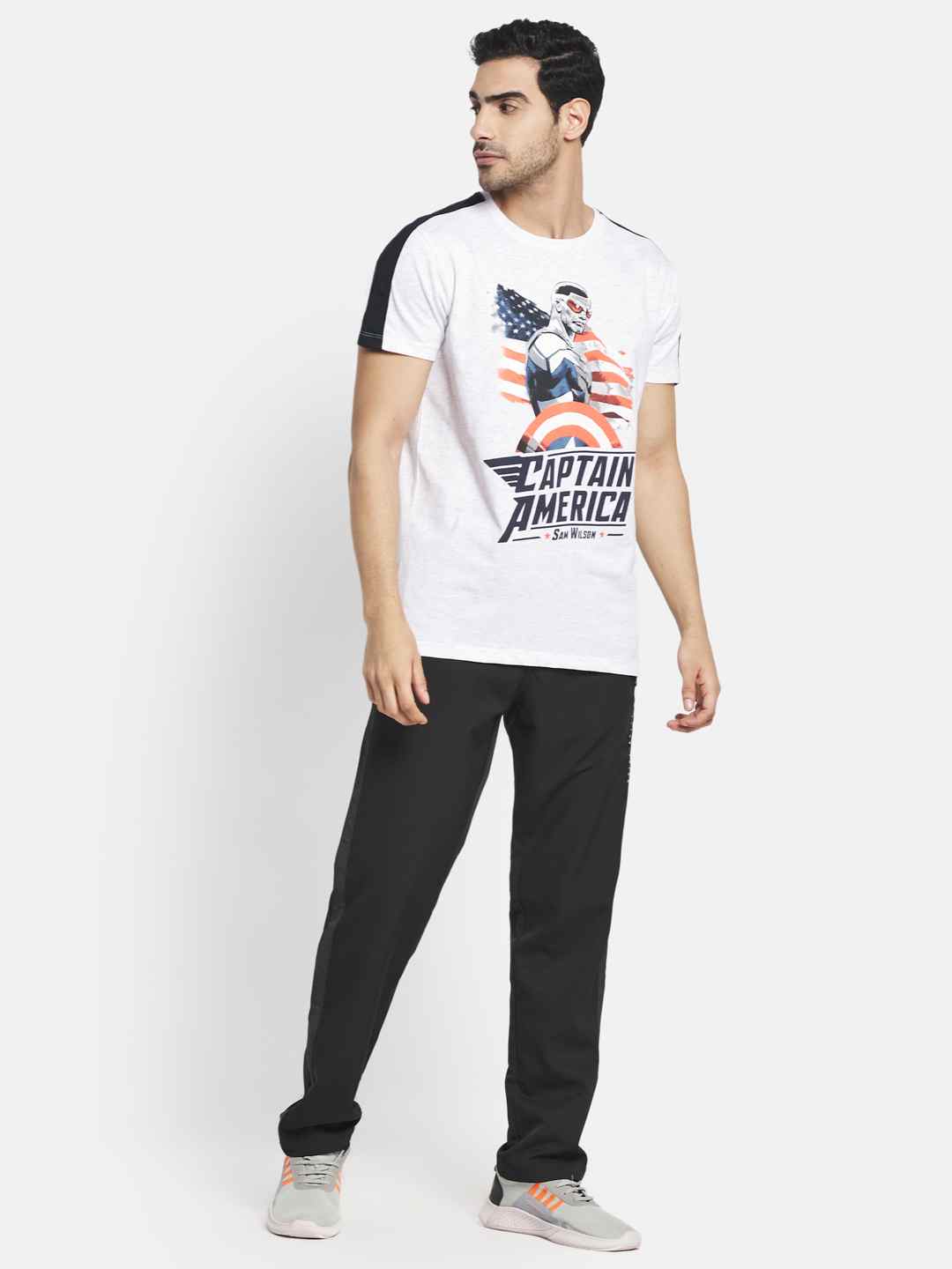 Octave Men White Typography Captain America Printed Applique T-Shirt