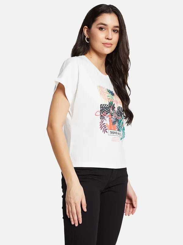 Mettle Women Round Neck Graphic Printed T-Shirt
