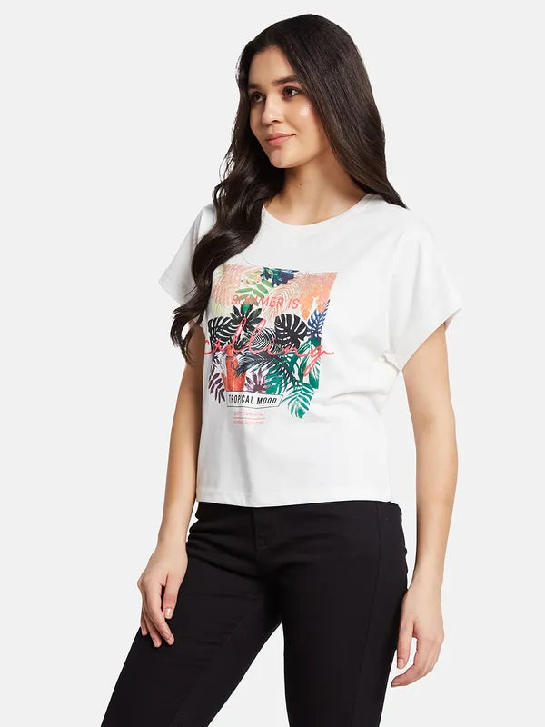 Mettle Women Round Neck Graphic Printed T-Shirt