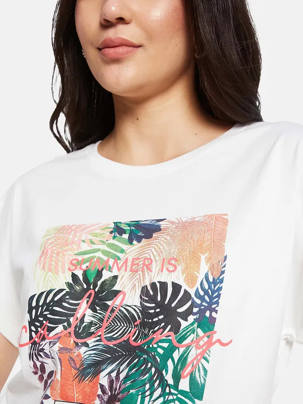 Mettle Women Round Neck Graphic Printed T-Shirt