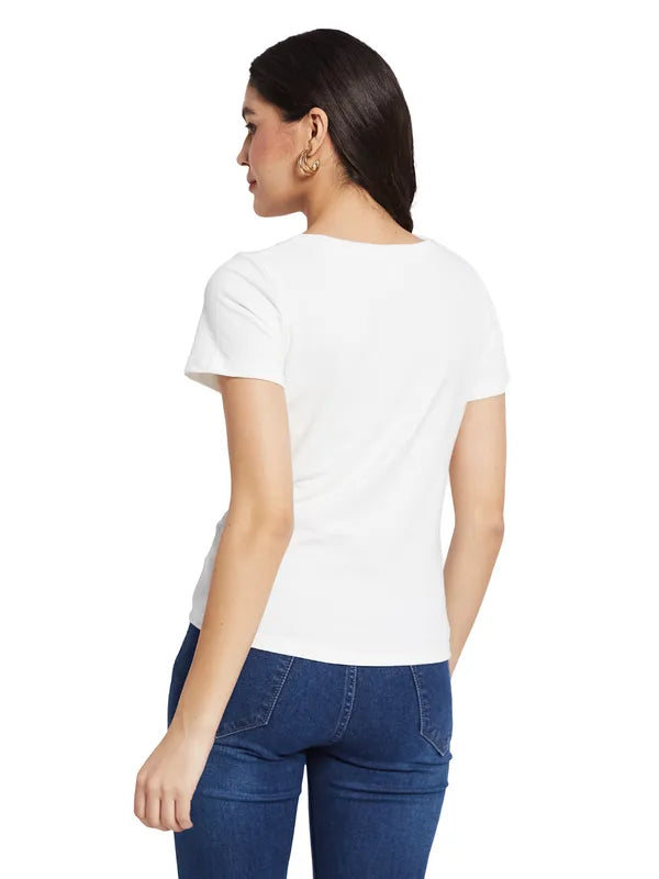 Mettle Women Round Neck Embellished T-Shirt