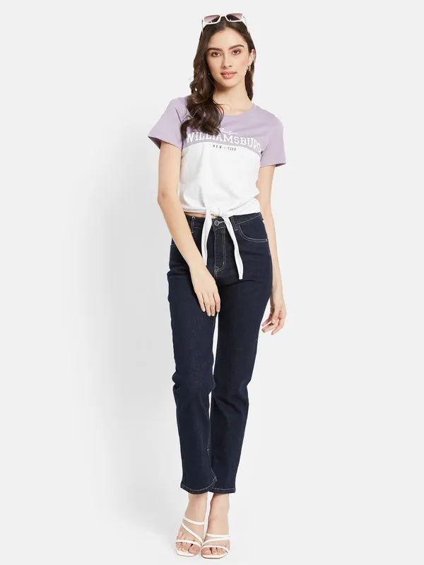 Cut And Sew Typographic Chest Print Top