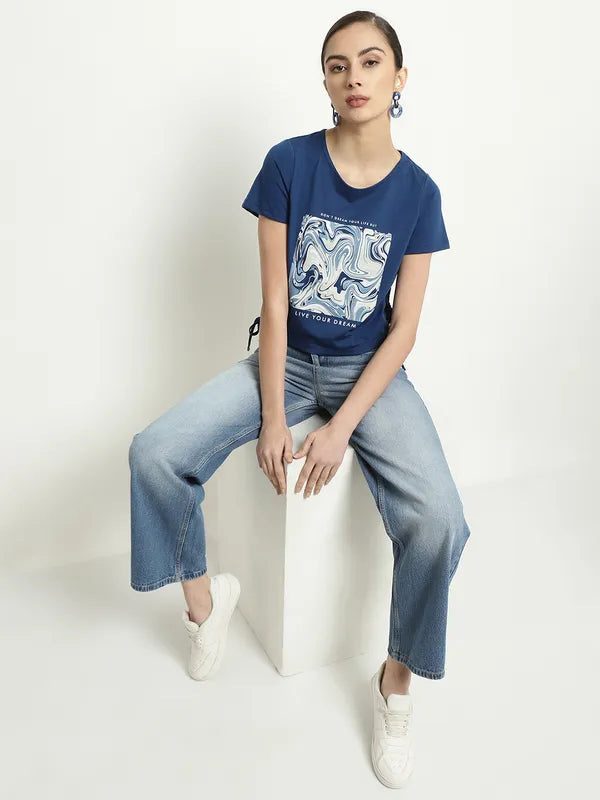 Mettle Abstract Printed Round Neck Cotton T-Shirt