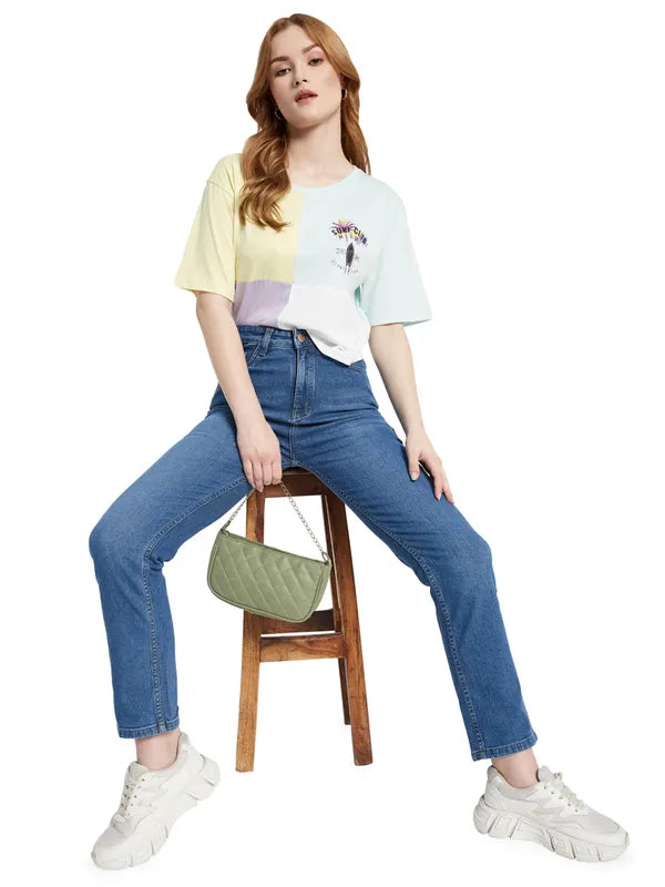 Multicoloured Cut & Sew T-Shirt With Chest Print