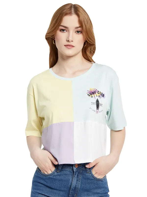 Multicoloured Cut & Sew T-Shirt With Chest Print