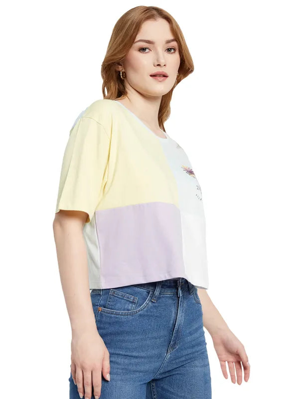 Multicoloured Cut & Sew T-Shirt With Chest Print