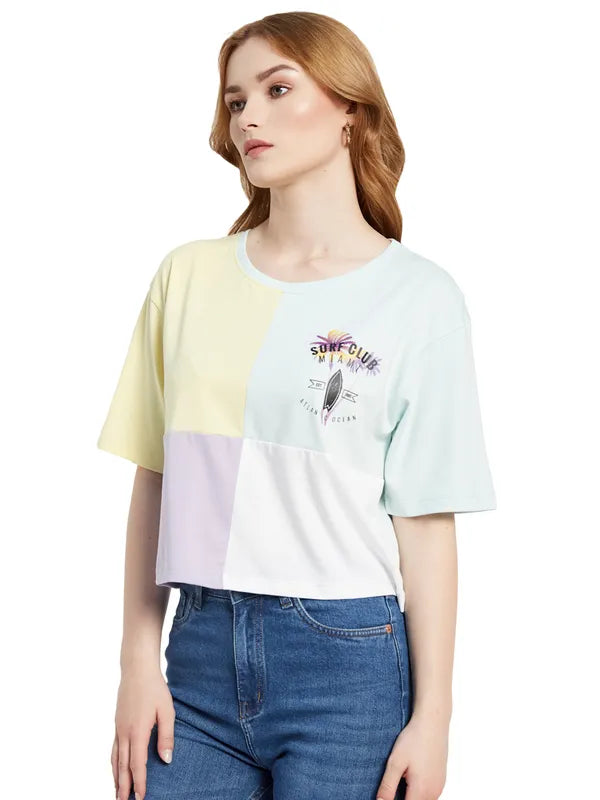 Multicoloured Cut & Sew T-Shirt With Chest Print