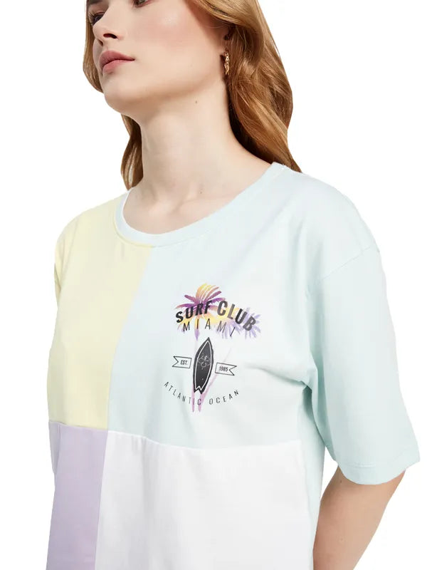 Multicoloured Cut & Sew T-Shirt With Chest Print