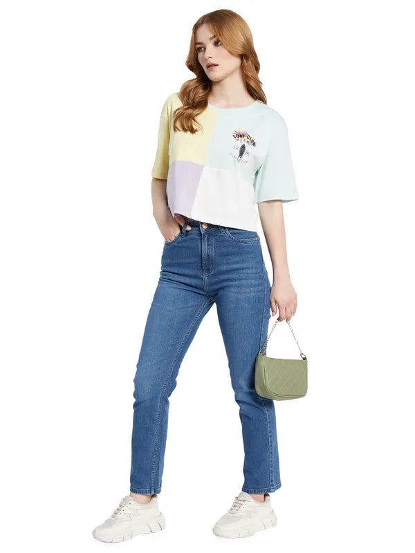 Multicoloured Cut & Sew T-Shirt With Chest Print