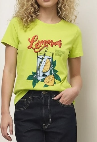 Women Lime Printed Round Neck T-Shirt