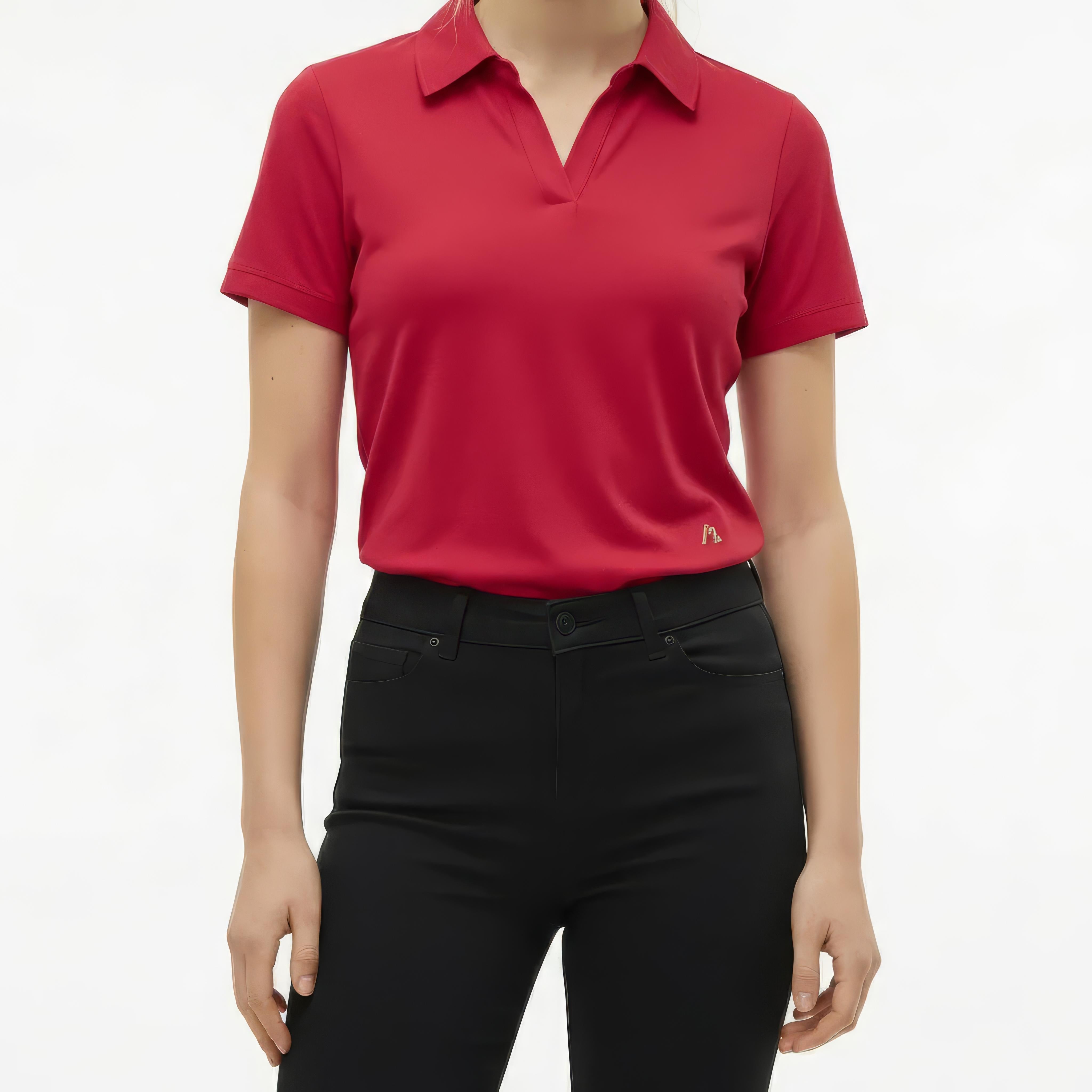 Women Solid Polo Neck T-Shirt