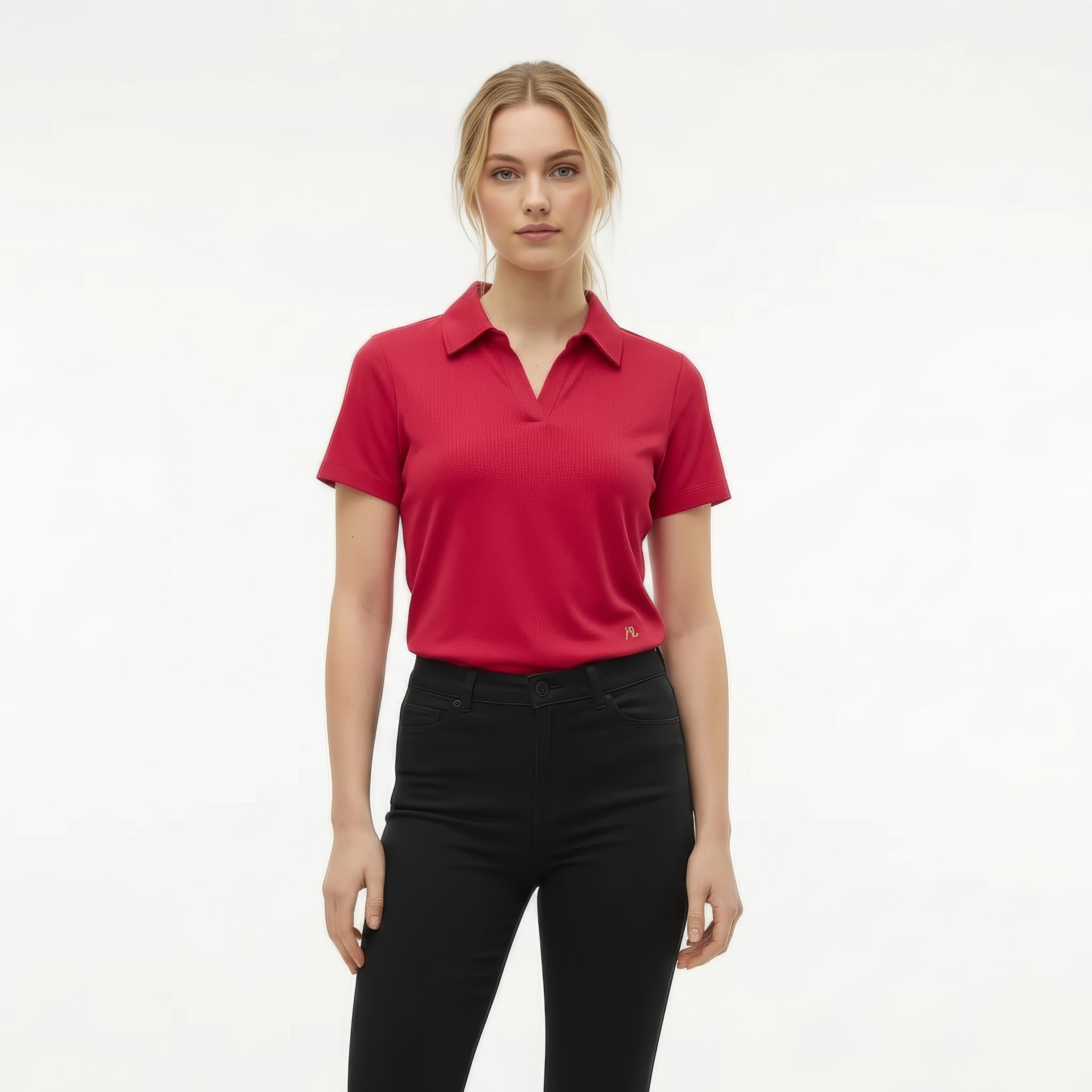 Women Solid Polo Neck T-Shirt