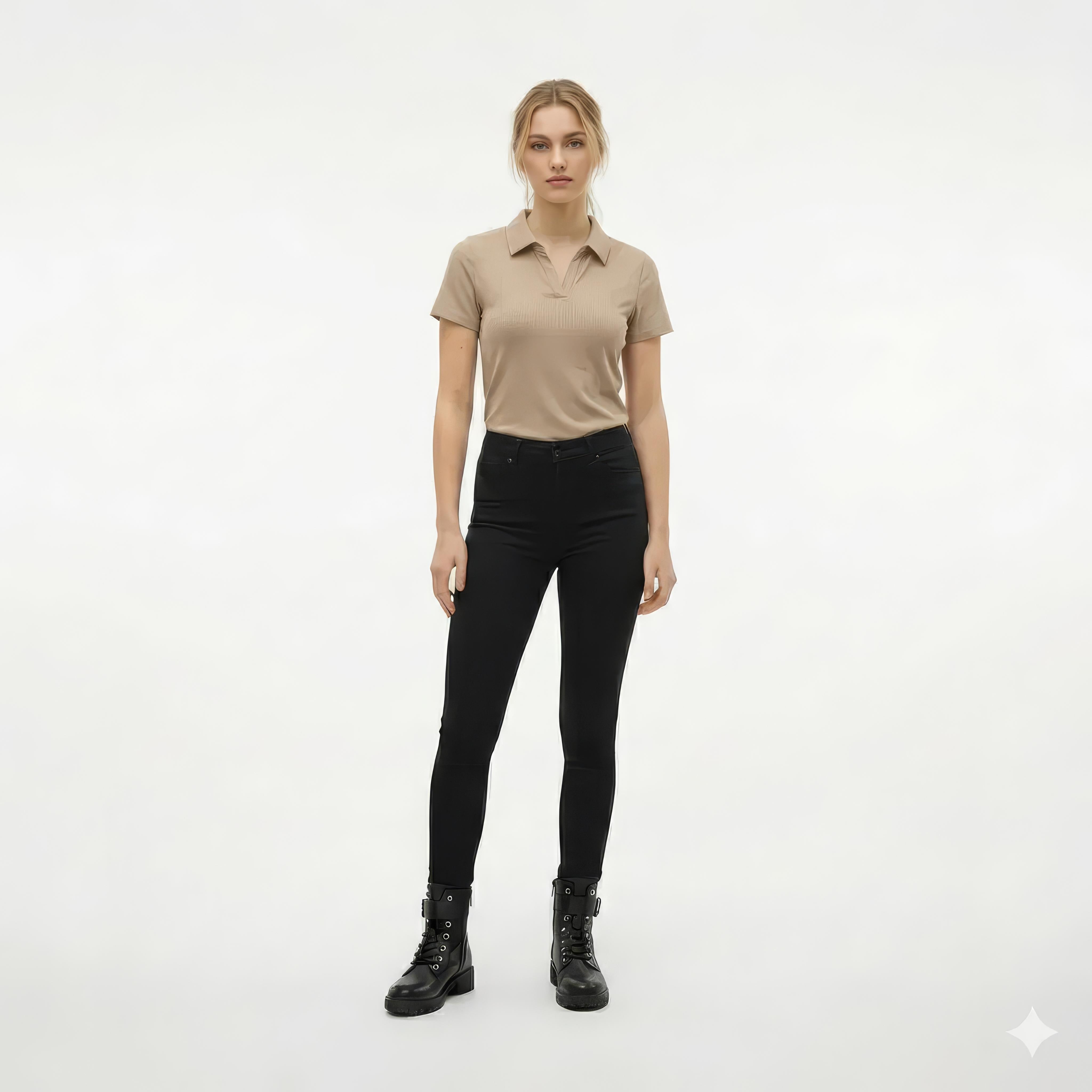 Women Solid Polo Neck T-Shirt