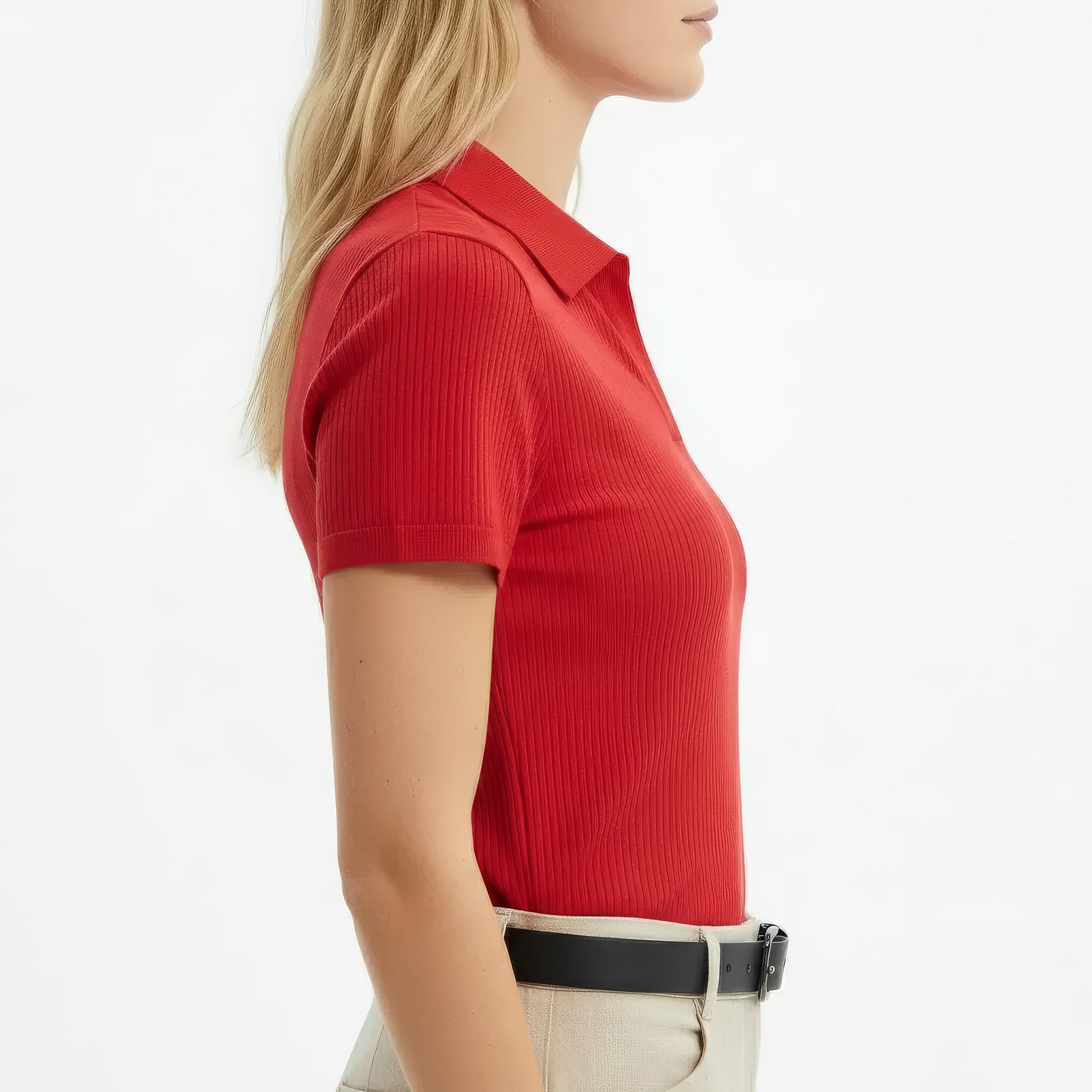 Women Solid Polo Neck T-Shirt