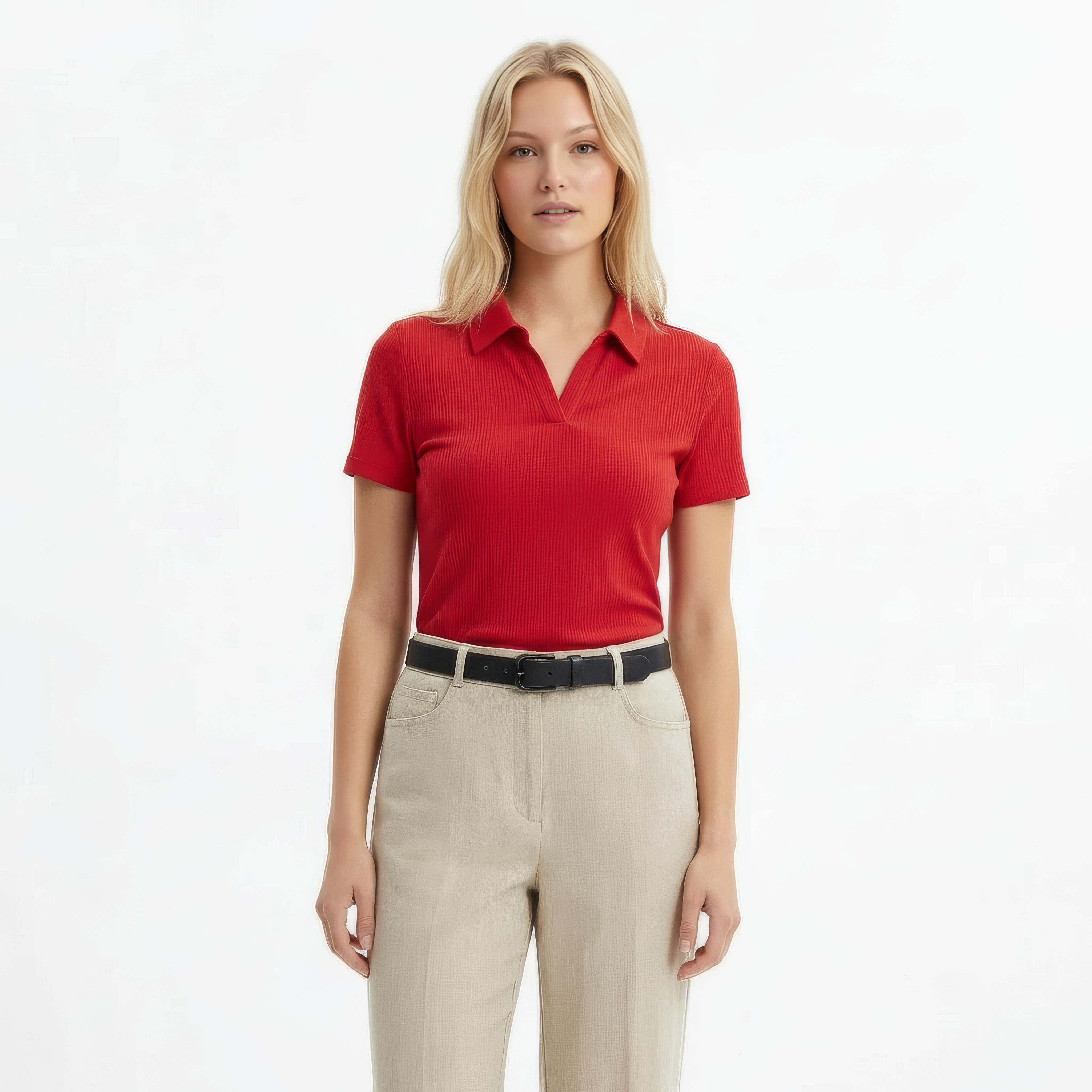 Women Solid Polo Neck T-Shirt