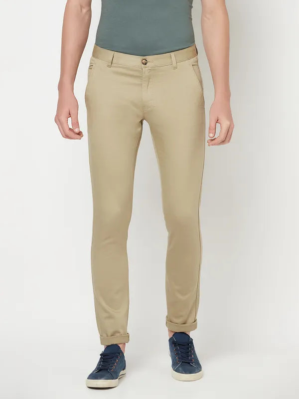 Octave Men Cream Regular Fit Solid Trousers
