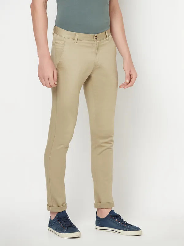 Octave Men Cream Regular Fit Solid Trousers