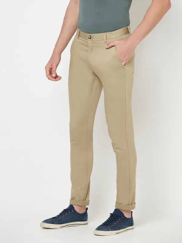 Octave Men Cream Regular Fit Solid Trousers