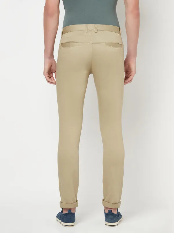 Octave Men Cream Regular Fit Solid Trousers