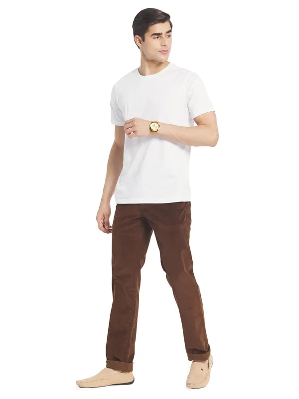 Octave Men Brown Solid Cotton Chinos Trousers