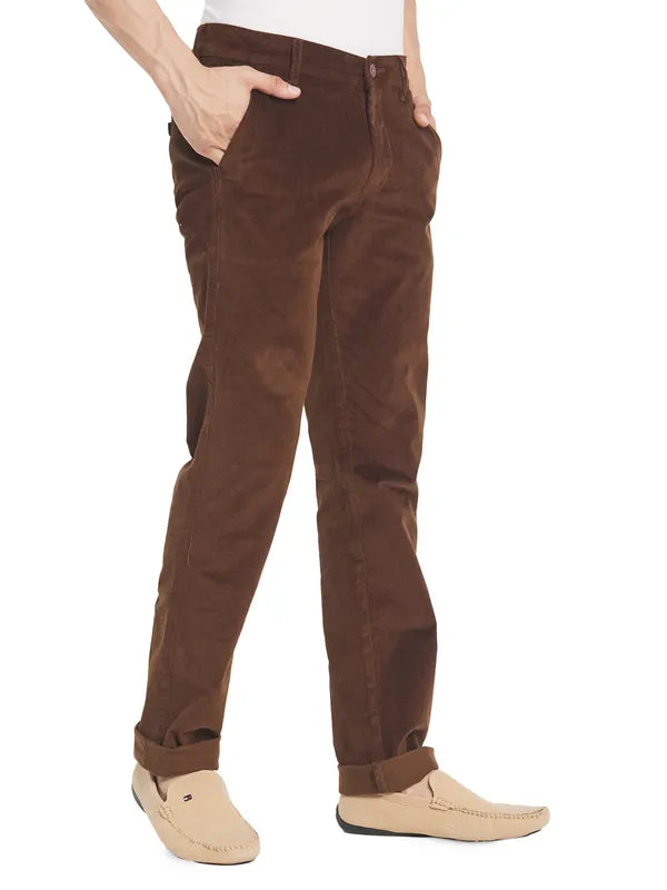 Octave Men Brown Solid Cotton Chinos Trousers