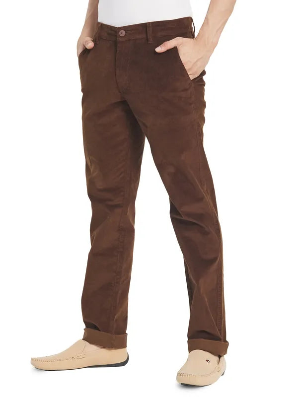 Octave Men Brown Solid Cotton Chinos Trousers