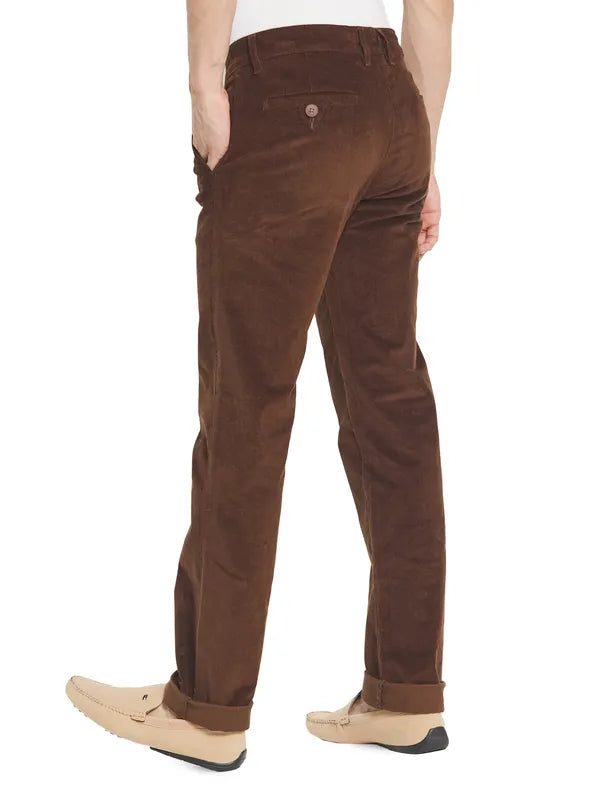 Octave Men Brown Solid Cotton Chinos Trousers