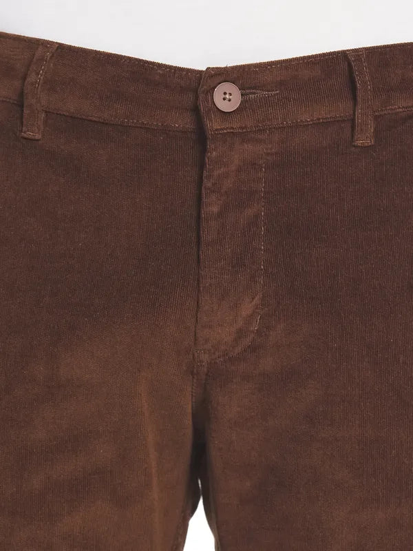 Octave Men Brown Solid Cotton Chinos Trousers