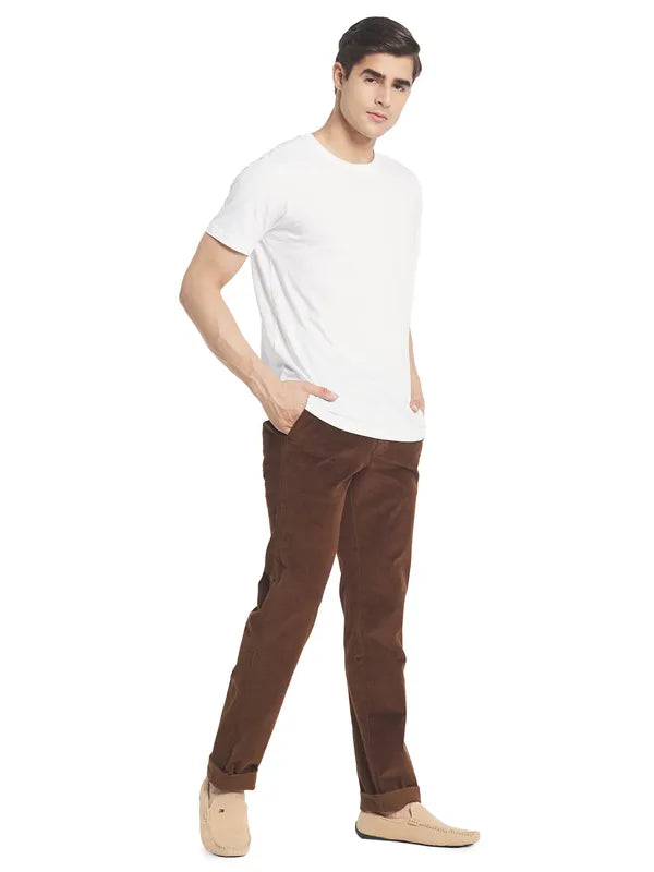 Octave Men Brown Solid Cotton Chinos Trousers