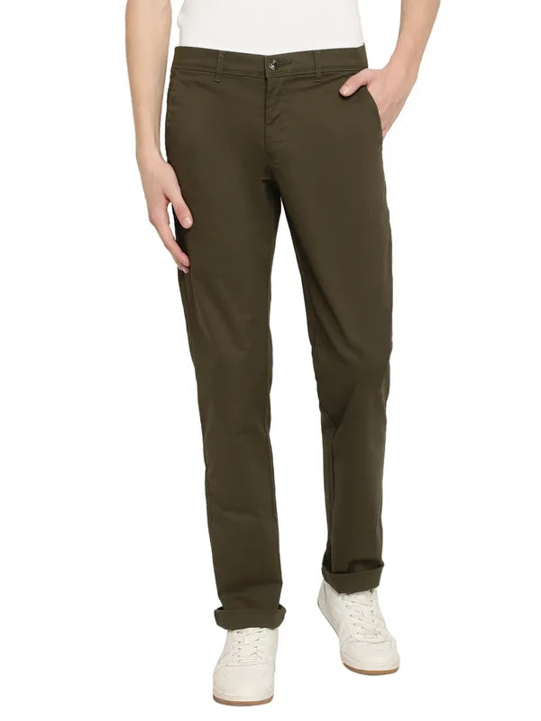 Octave Men Olive Green Regular Fit Cotton Trouser