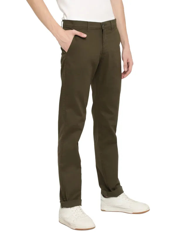 Octave Men Olive Green Regular Fit Cotton Trouser