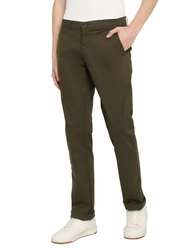 Octave Men Olive Green Regular Fit Cotton Trouser