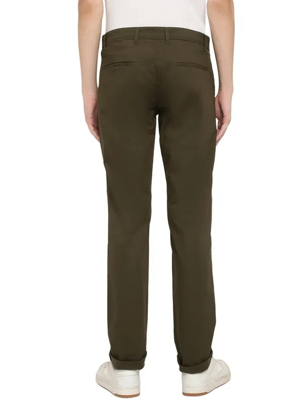 Octave Men Olive Green Regular Fit Cotton Trouser