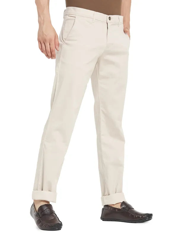 Octave Men Cream-Coloured Cotton Trousers
