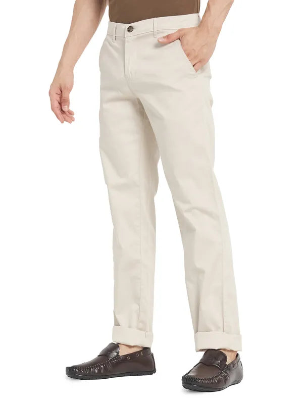 Octave Men Cream-Coloured Cotton Trousers