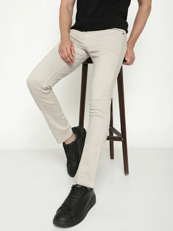 Octave Men Mid-Rise Plain Flat-Front Cotton Regular Trousers
