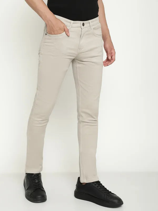Octave Men Mid-Rise Plain Flat-Front Cotton Regular Trousers