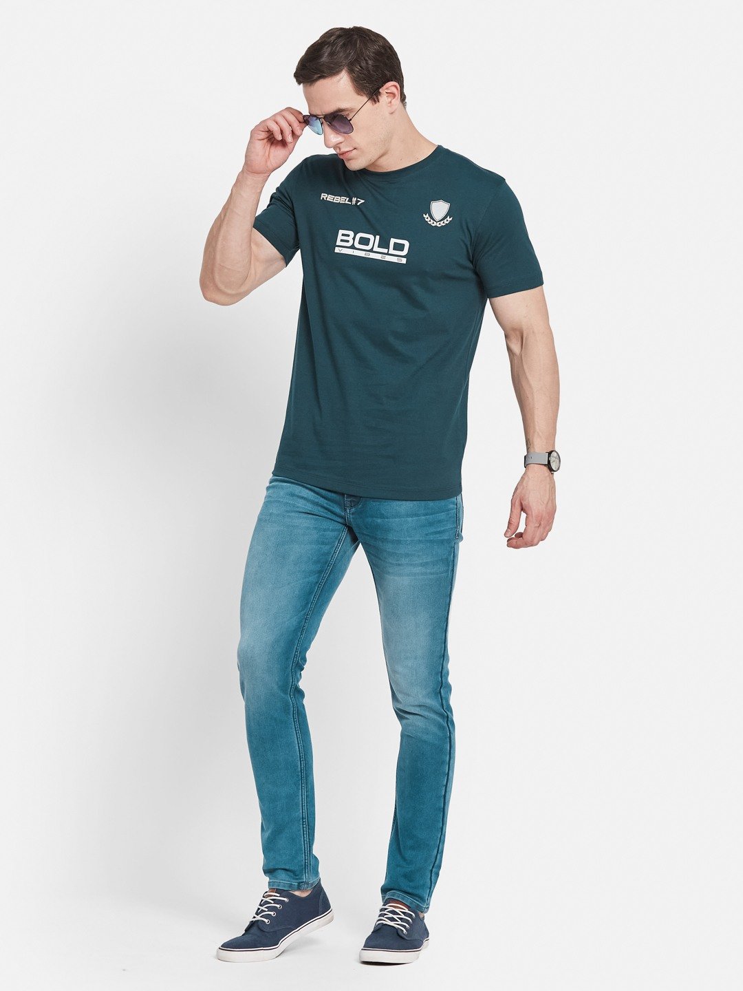 BACK  PRINT ROUND NECK SINGLE JERSEY KNIT T-SHIRT