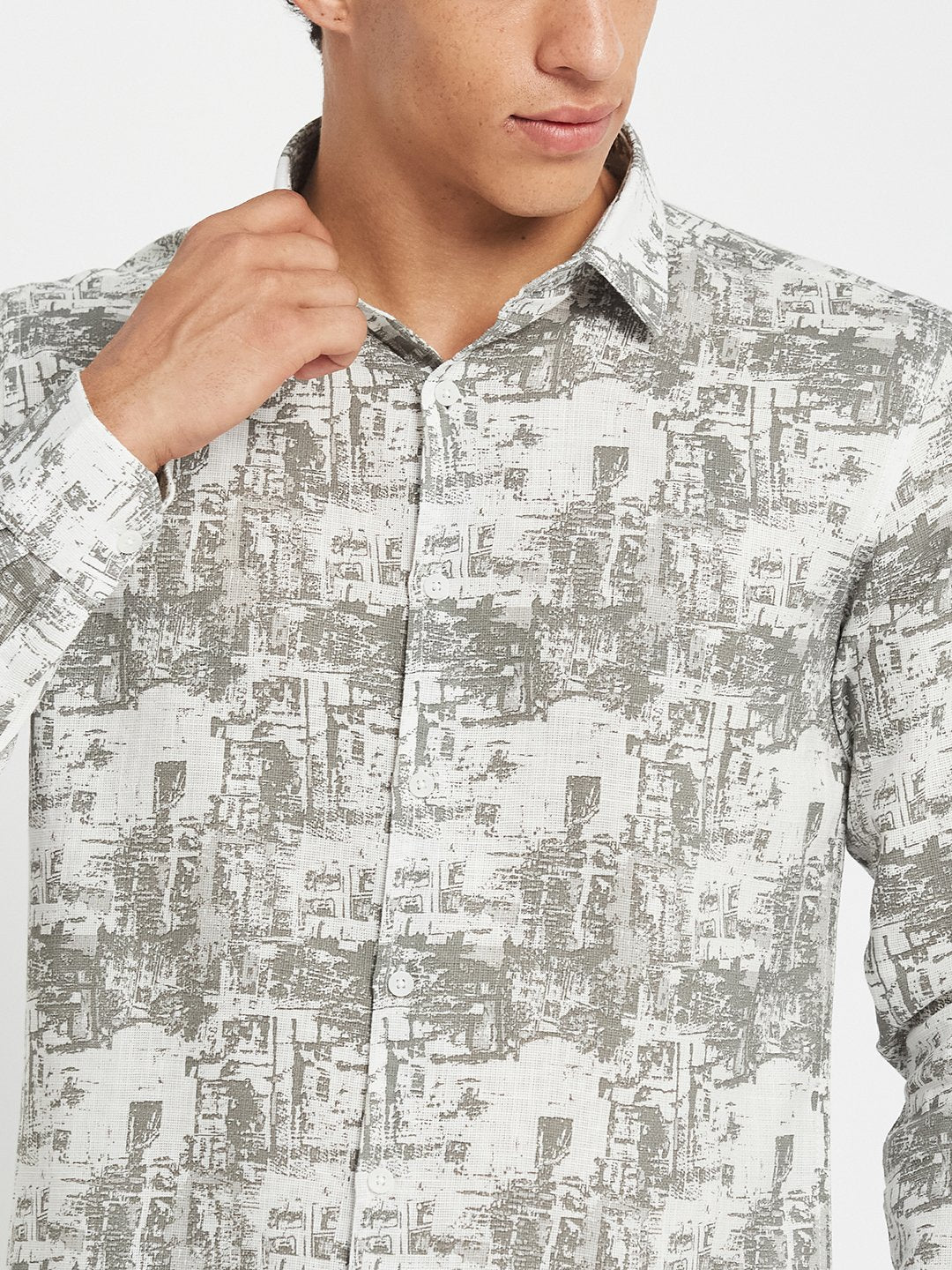 METTLE SS25 Printed Cotton Spread Collar Casual Shirt