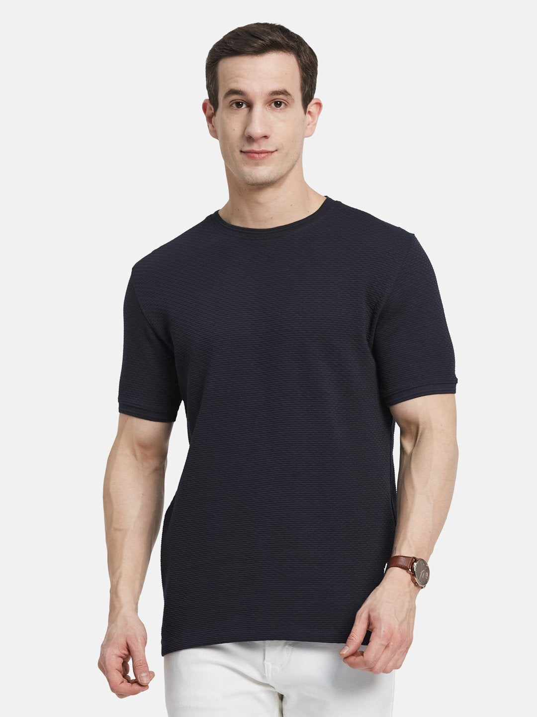 STRUCTURE ROUND NECK BUBBLE KNIT T-SHIRT