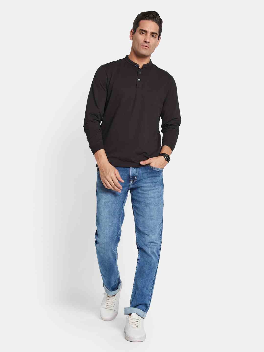 METTLE Men Mandarin Collar T-shirt