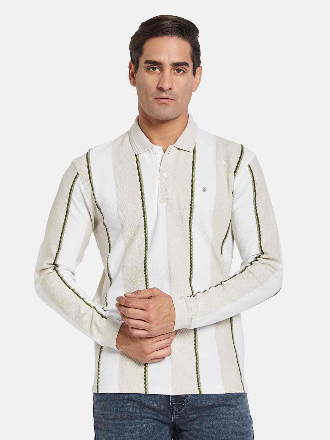 METTLE Men Striped Polo Collar T-shirt