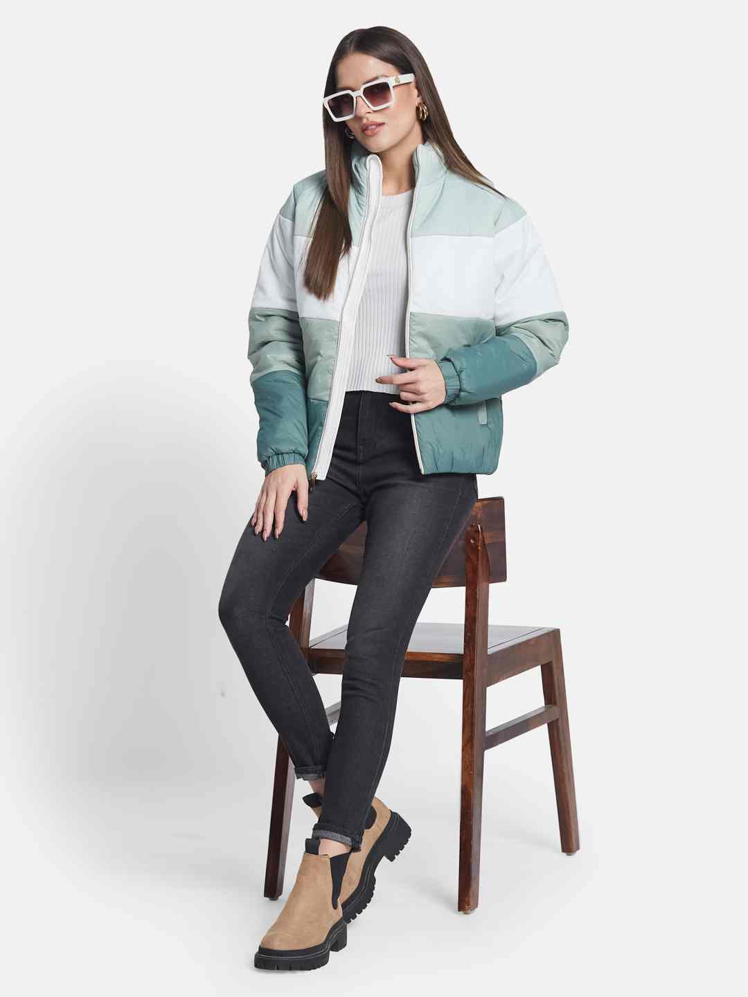 METTLE Women Colourblocked Puffer Jacket