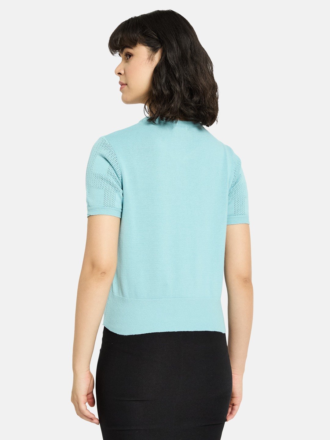 METTLE Women Checked Round Neck Cotton T-shirt