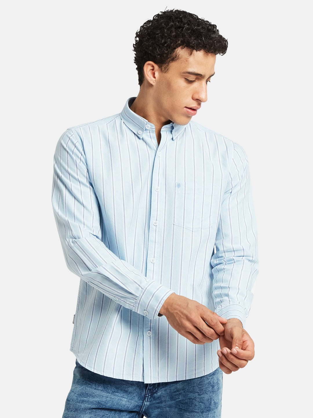 METTLE Striped Long Sleeves Spread Collar Cotton Opaque Regular Fit Casual Shirt
