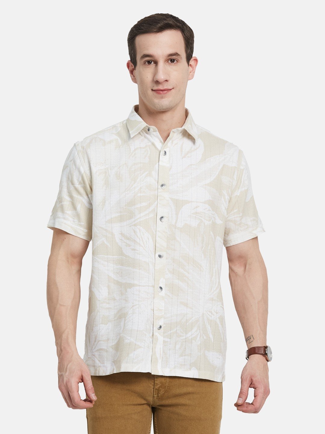 METTLE Men Spread Collar Floral Printed Cotton Casual Shirt