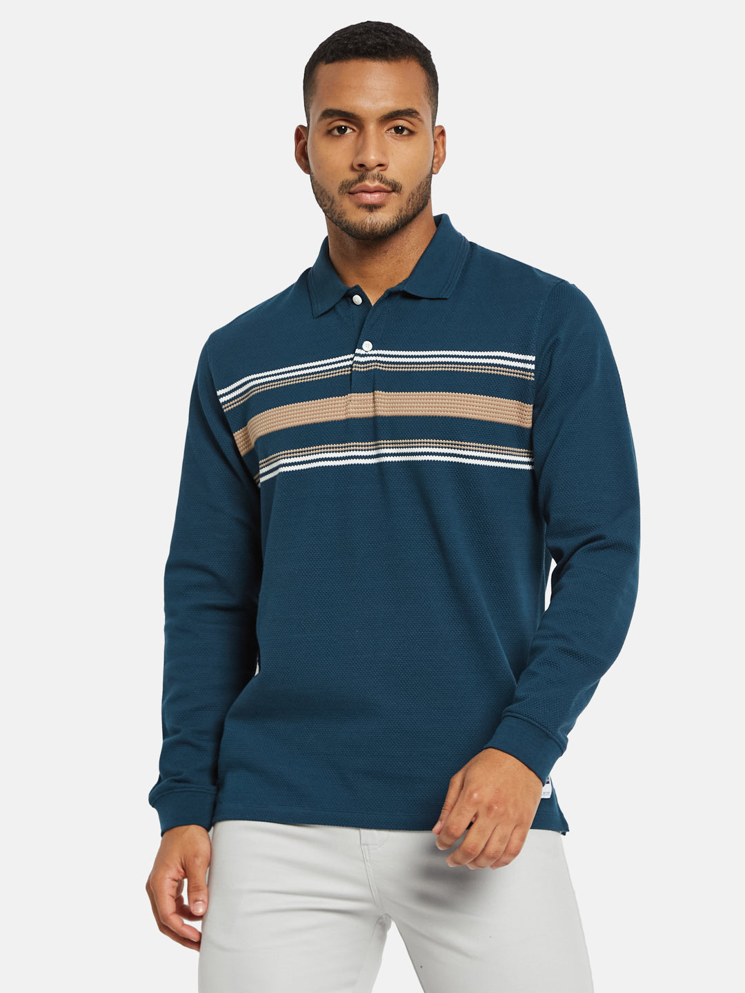 METTLE Men Colourblocked Polo Collar Applique T-shirt