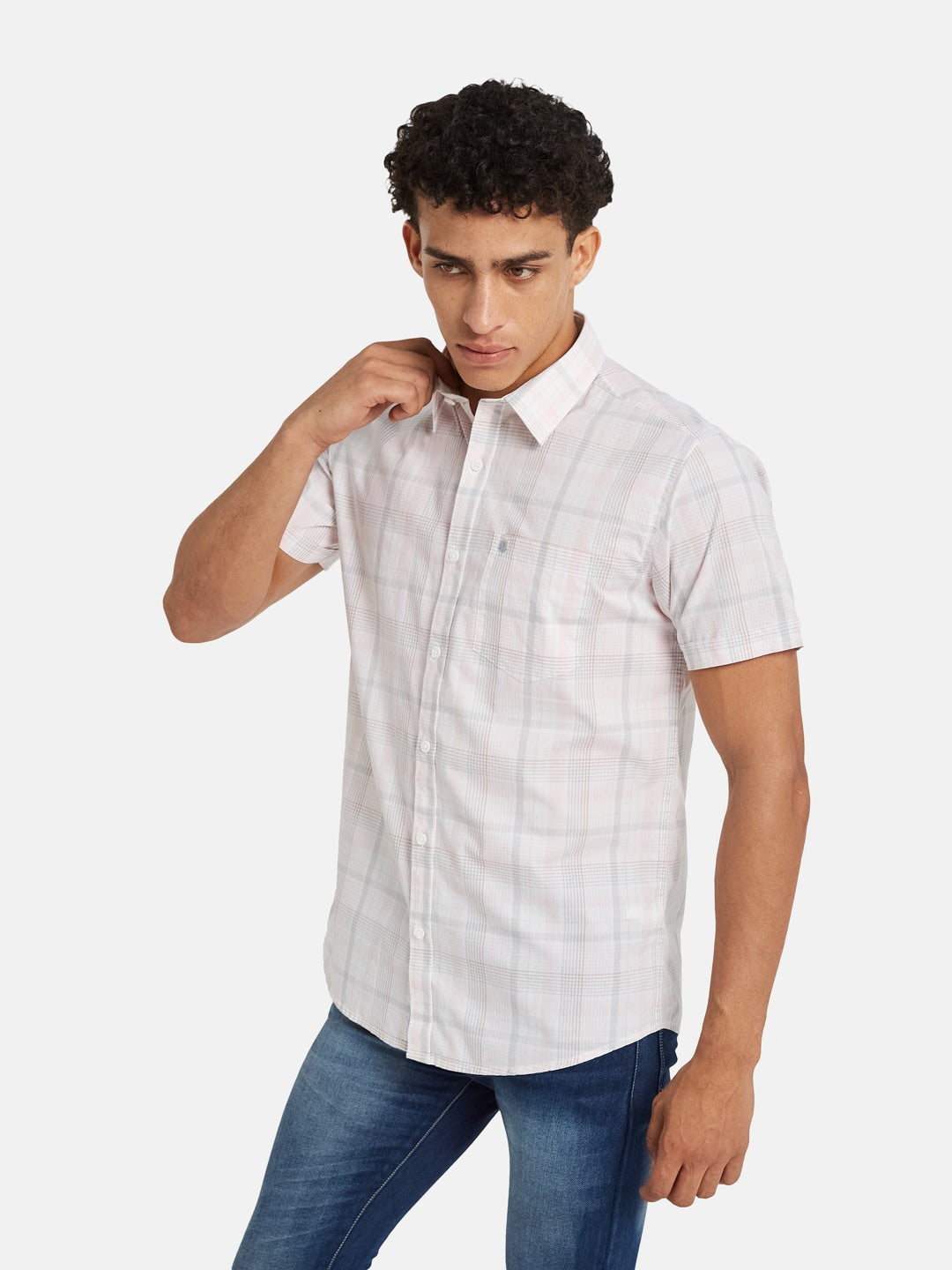 METTLE SS25 Checked Spread Collar Cotton Casual Shirt